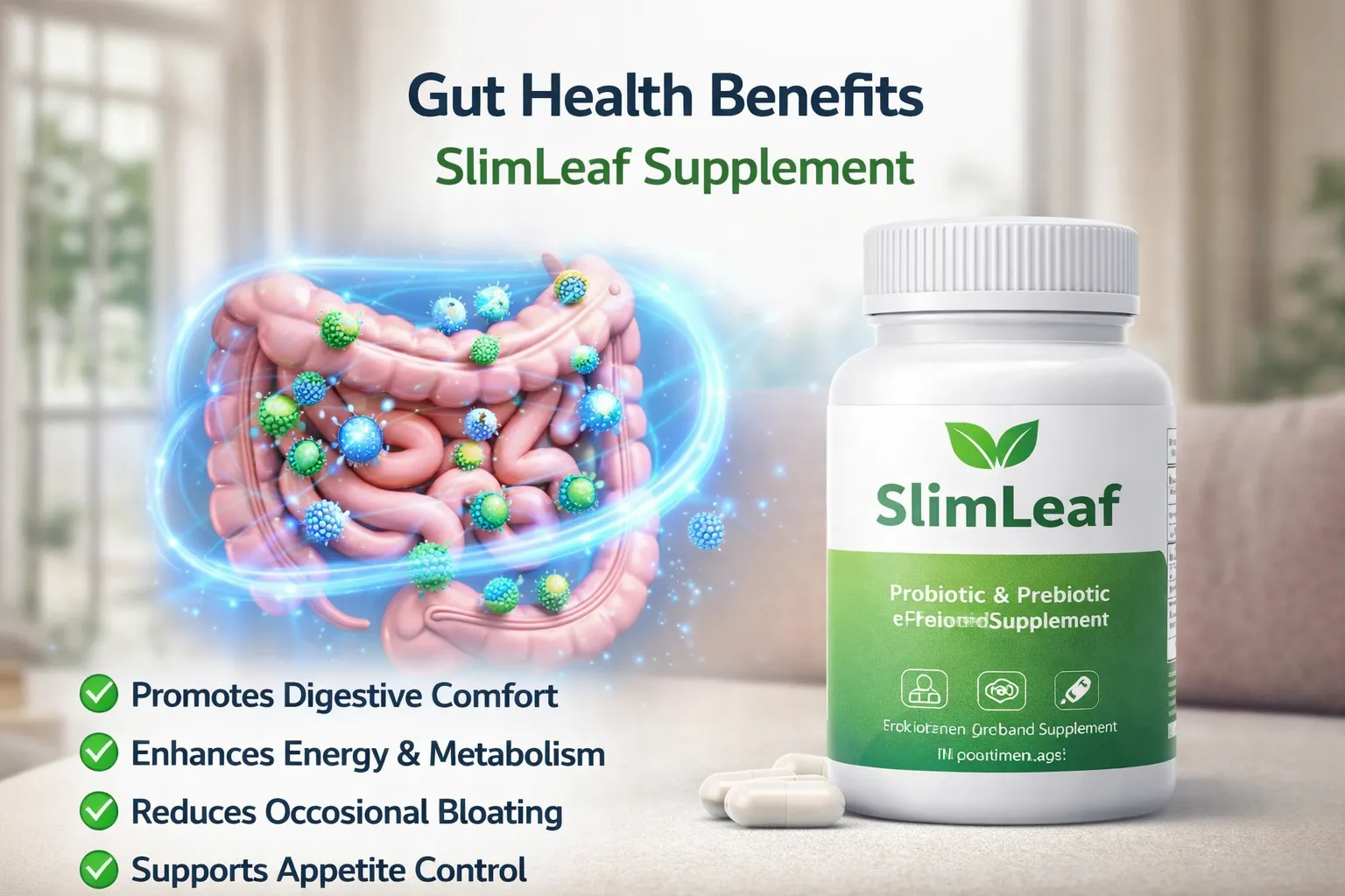 SlimLeaf Probiotic and Prebiotic Supplement for Gut Health and Digestive Comfort