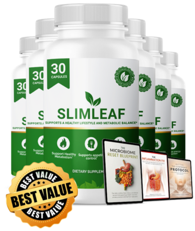 SlimLeaf Gut Health Supplement 6 Bottle Bundle with 3 Free Bonus eBooks for Digestive Wellness